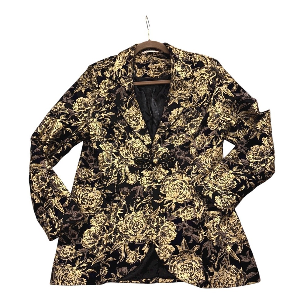 Soft Surroundings Marley Blazer Jacket in‎ Black Ponte Gold Metallic NWOT sz M